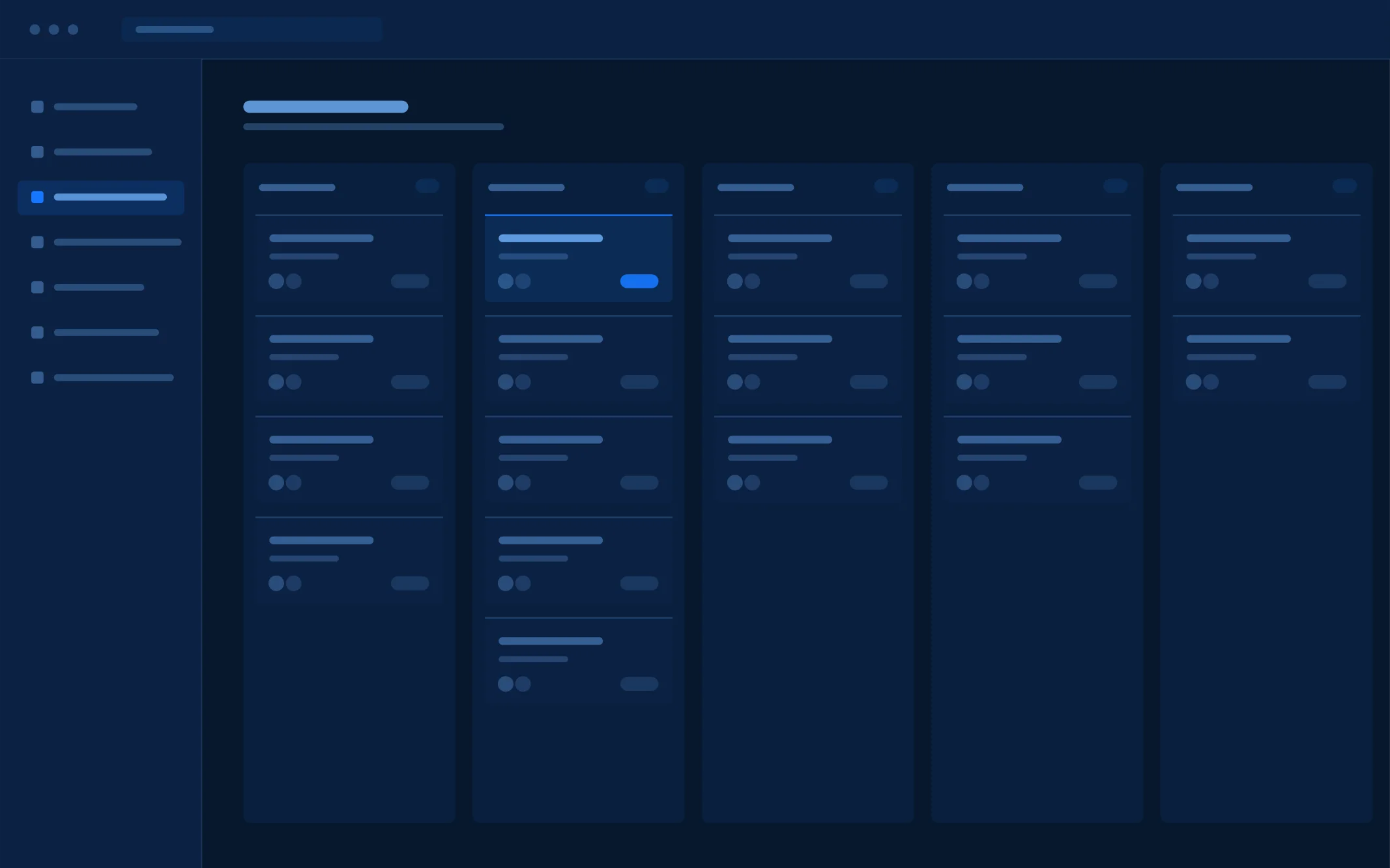 Tela do CRM: funil de vendas em colunas por etapa, com cartões de oportunidades e responsáveis.